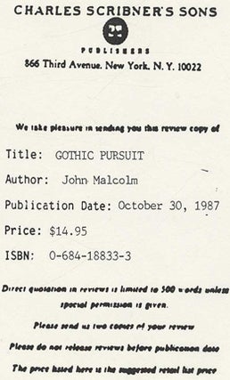 Gothic Pursuit - 1st US Edition/1st Printing