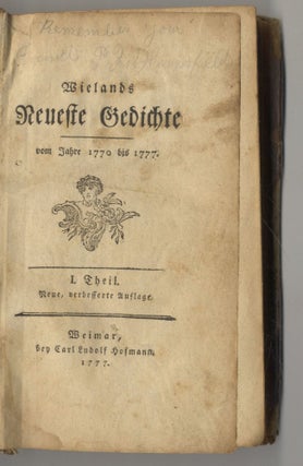 Book #27327 Wielands Neueste Gedichte: Vom Jahre 1770 Bis 1777. Christoph Martin Wieland