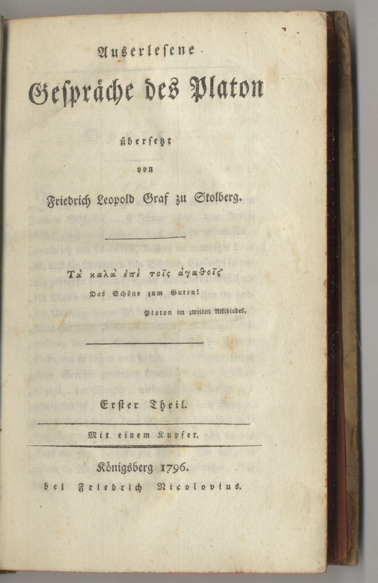 Book #27343 Auserlesene Gespräche Des Platon. Friedrich Graf Zu Stolberg Leopold.