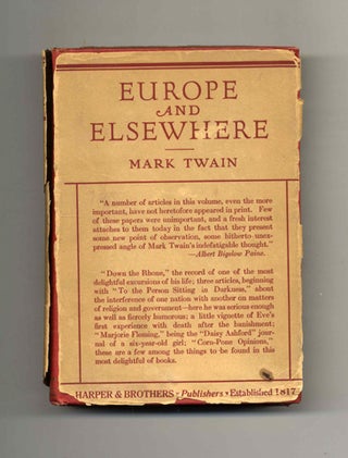 Europe and Elsewhere. Mark Twain, Samuel.